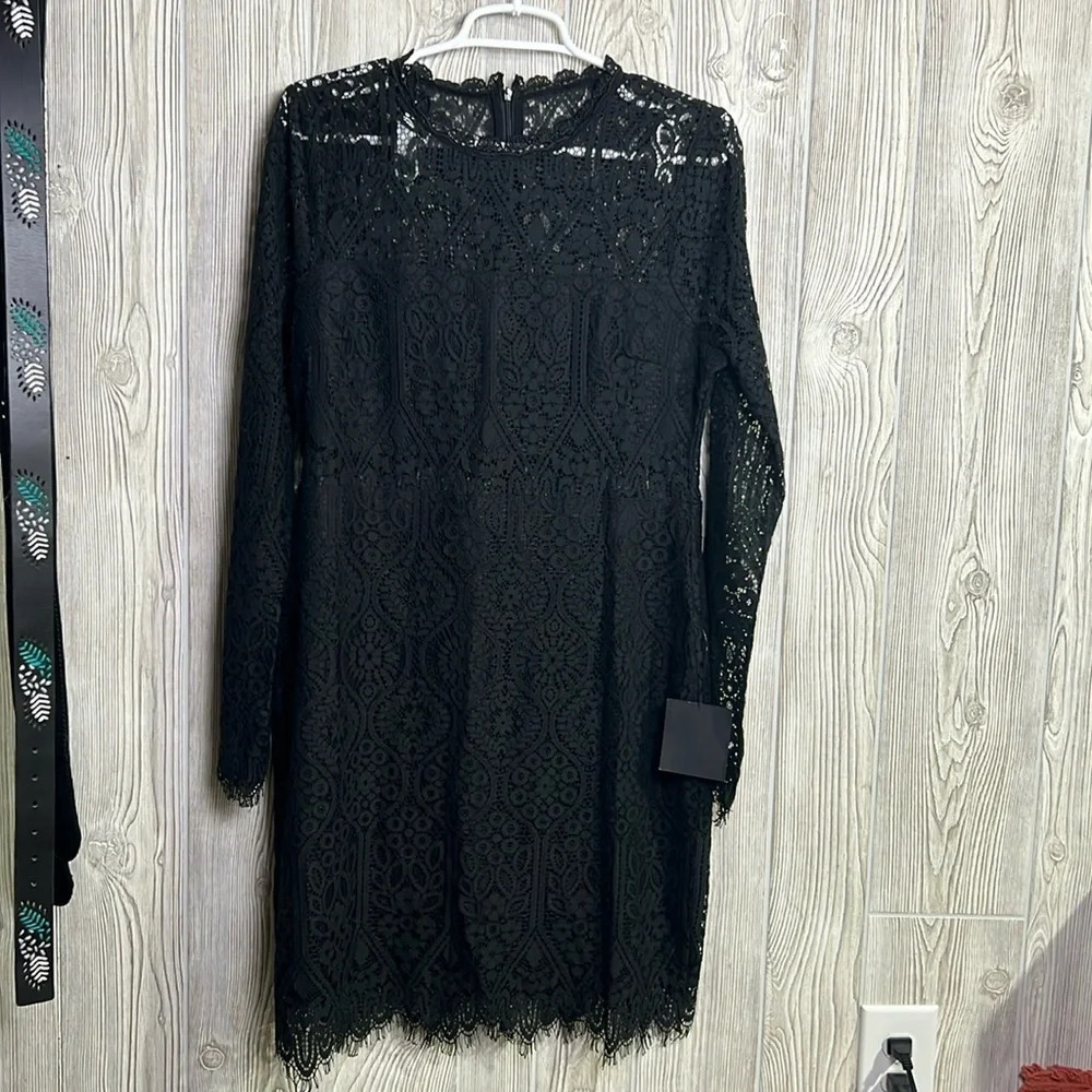 Lulus Appetite for Seduction Black Lace Long Sleeve Dress Size XL